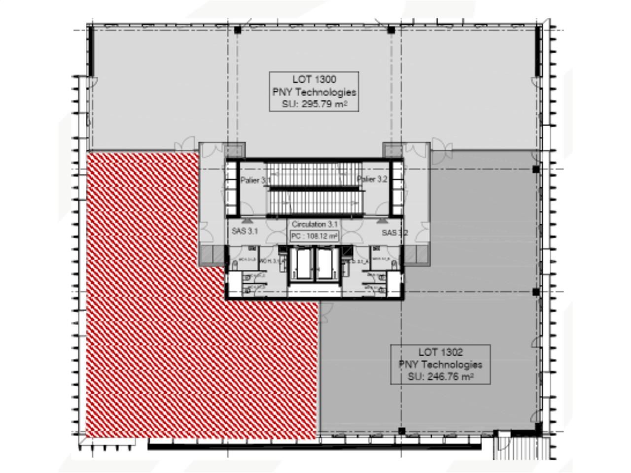 Location bureaux 307 m² non divisibles