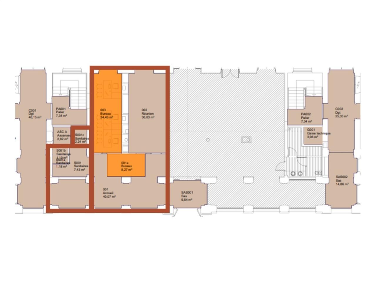 Location bureaux 133 m² non divisibles