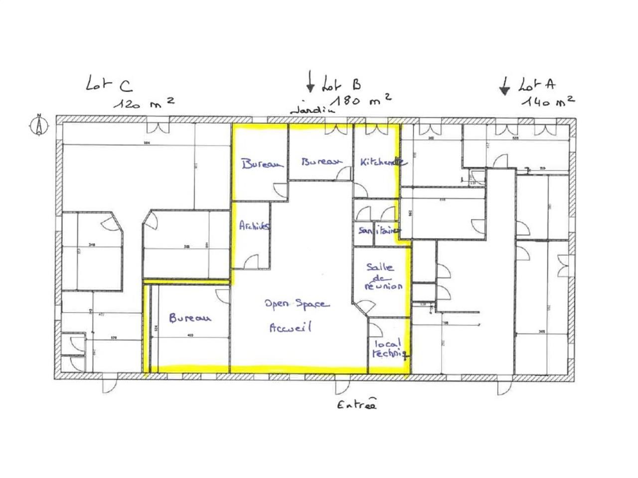 Location bureaux 180 m² non divisibles