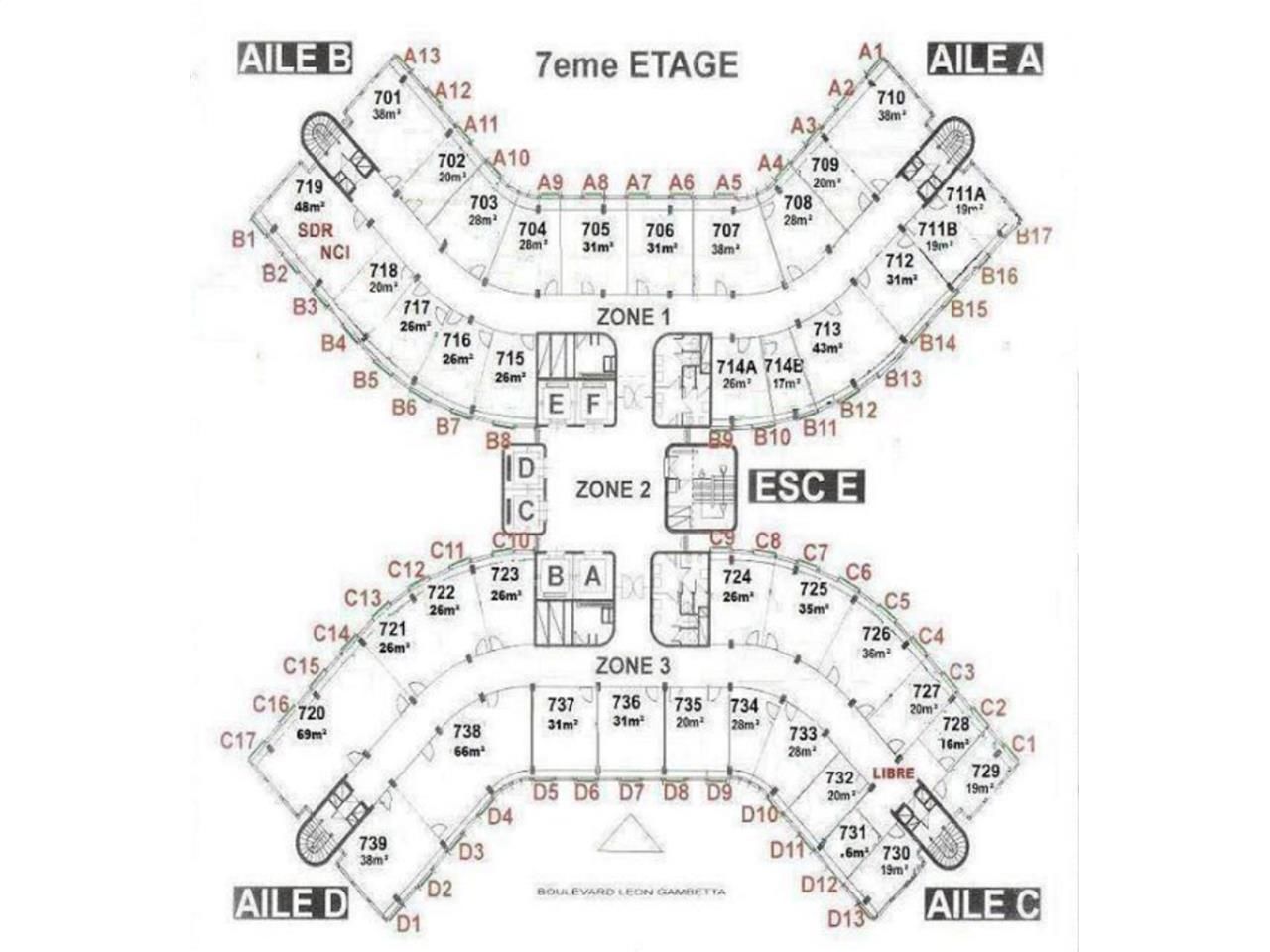 Location bureaux 726 m² divisibles à partir de 17 m²