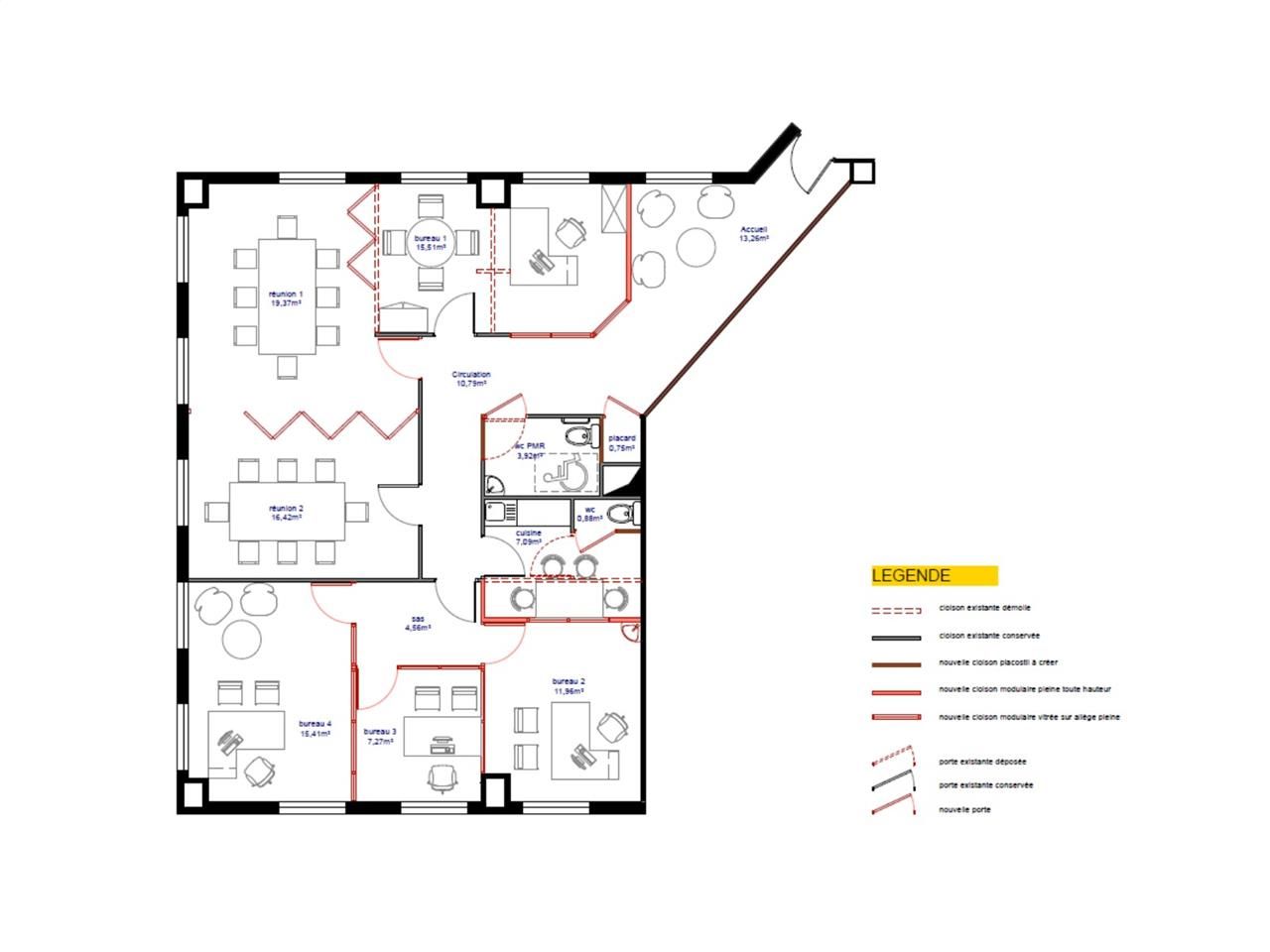 Location bureaux 139 m² non divisibles