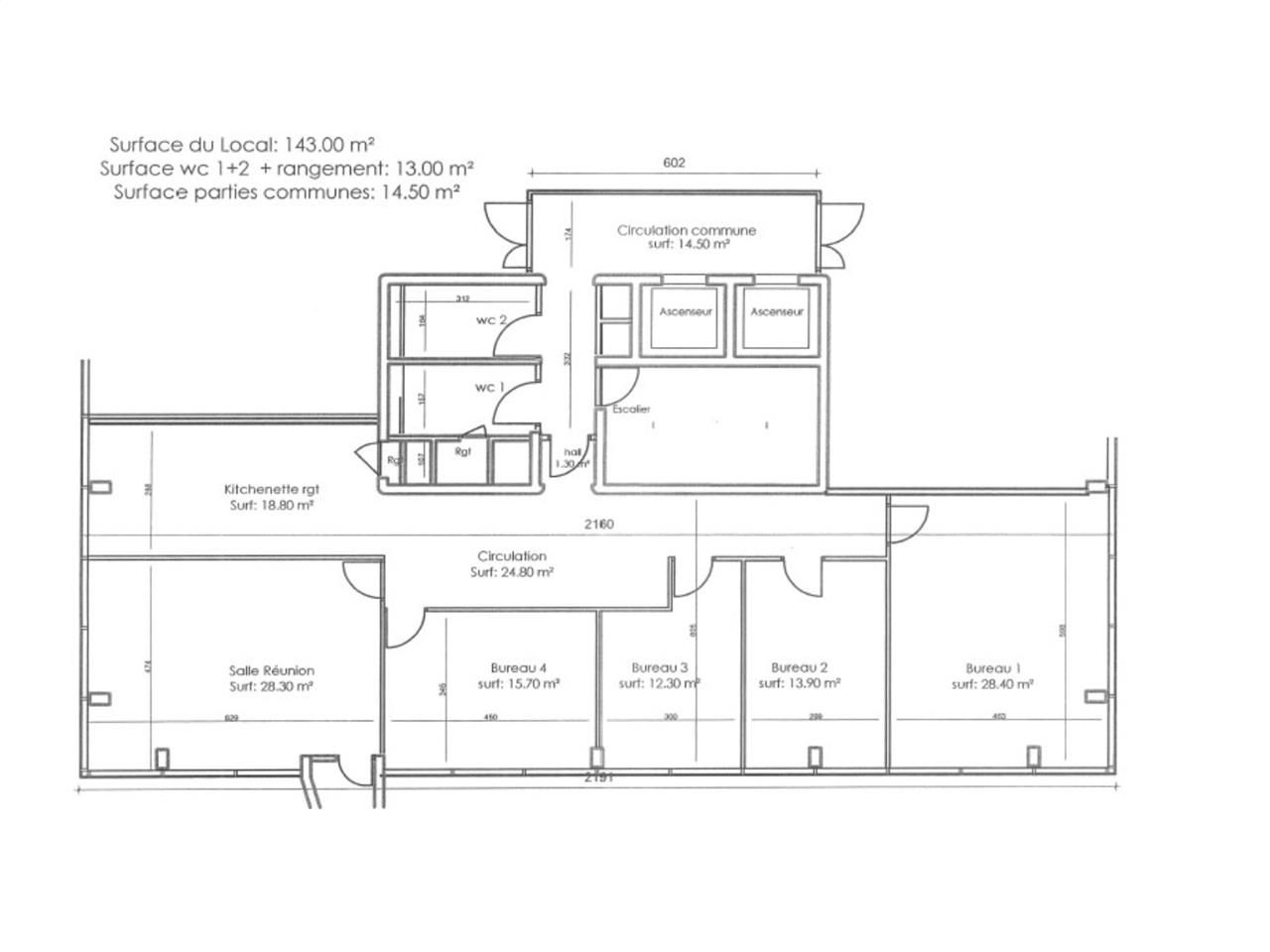 Location bureaux 170 m² non divisibles