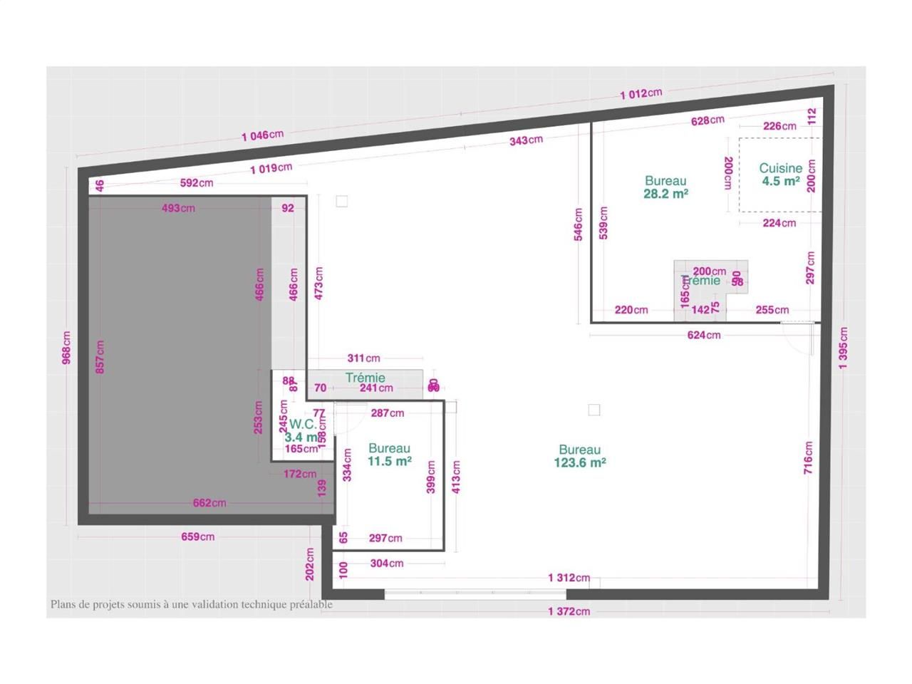 Location bureaux 180 m² non divisibles