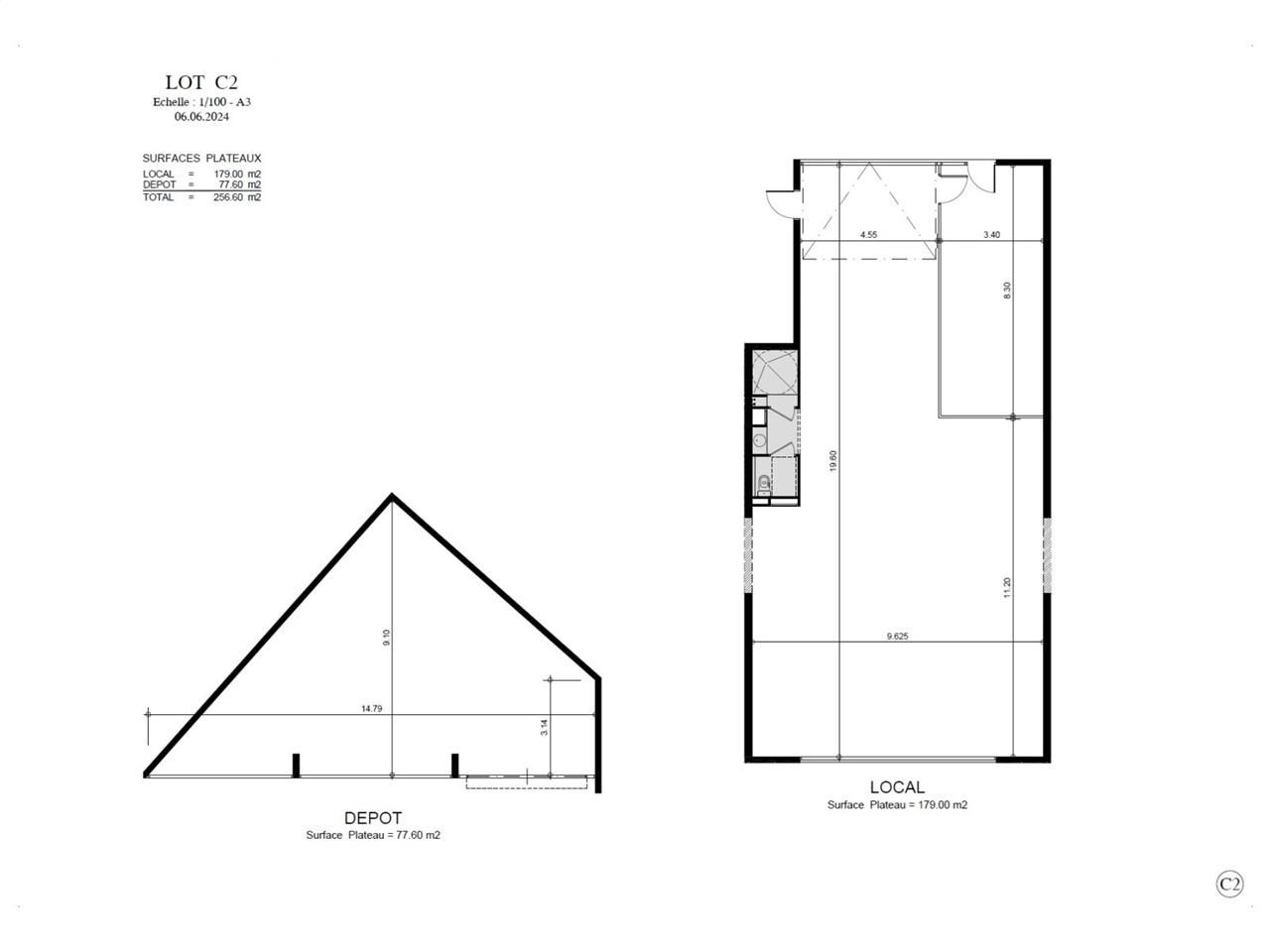Location entrepots 278 m² non divisibles