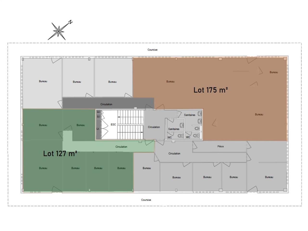 Location bureaux 302 m² divisibles à partir de 127 m²