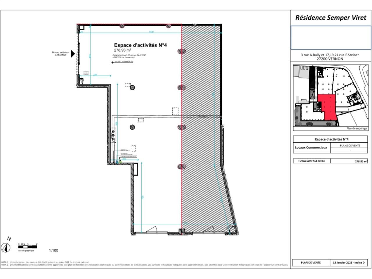 Vente locaux commerciaux 549 m² divisibles à partir de 270 m²