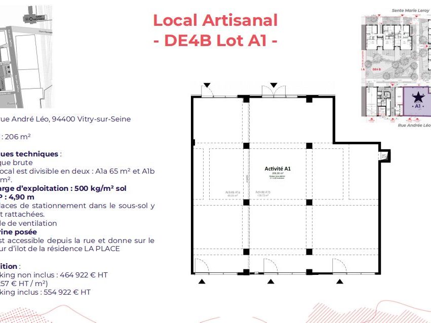 Vente Local d'activités 206 m² non divisibles