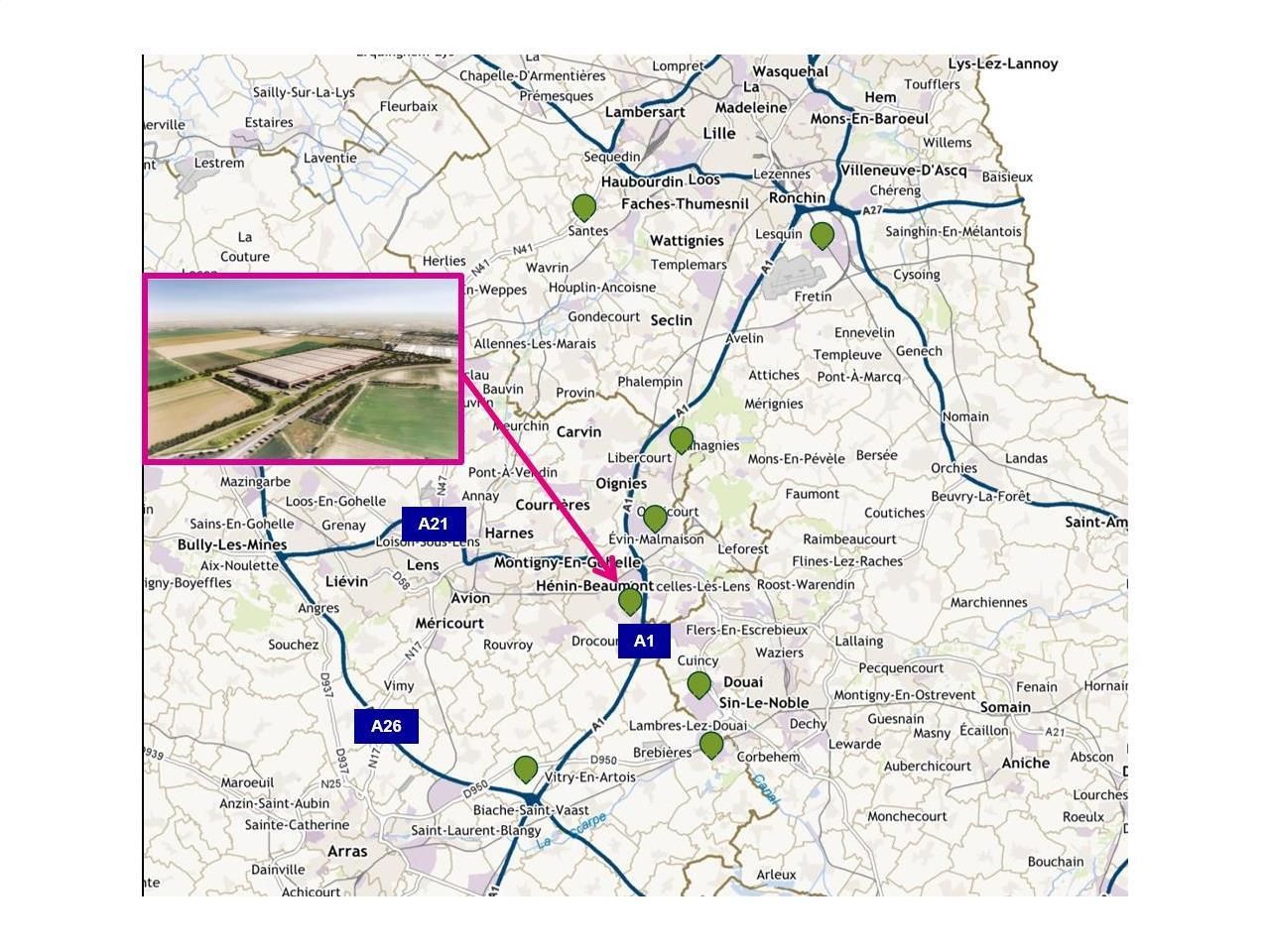 83405 m² pour cetentrepôts classe a en location à Hénin-beaumont