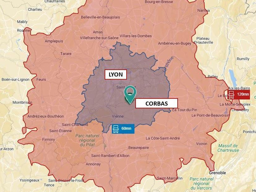 5402.9 m² pour cetentrepôts classe c en location à Corbas