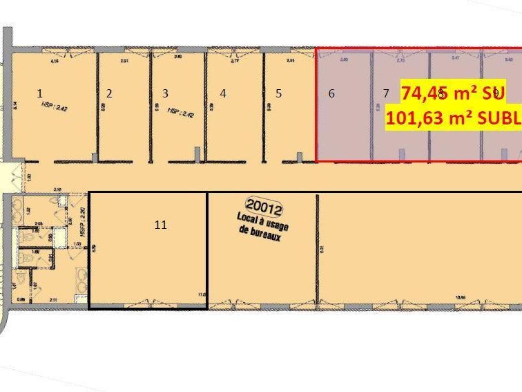 Location bureaux 101 m² non divisibles