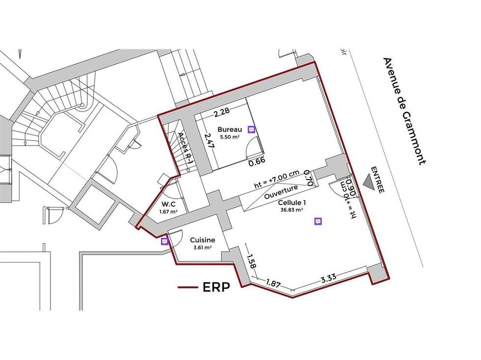 Location local commercial 47.90 m² à Tours