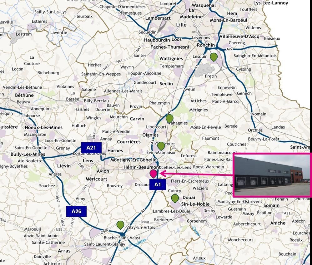 44875 m² pour cetentrepôts classe a en location à Henin beaumont