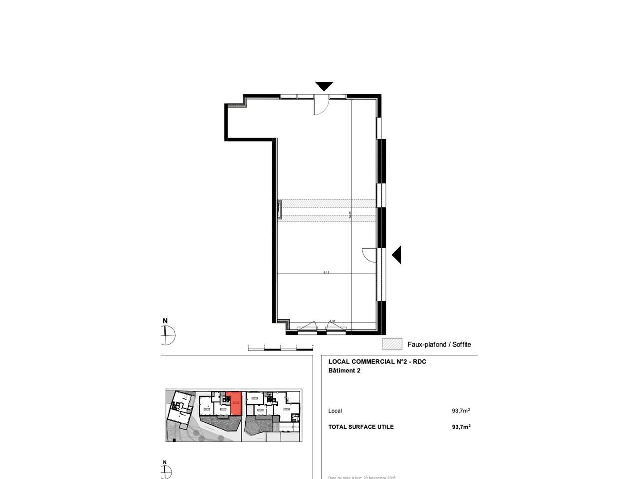 À louer, local commercial de 93 m², non divisible