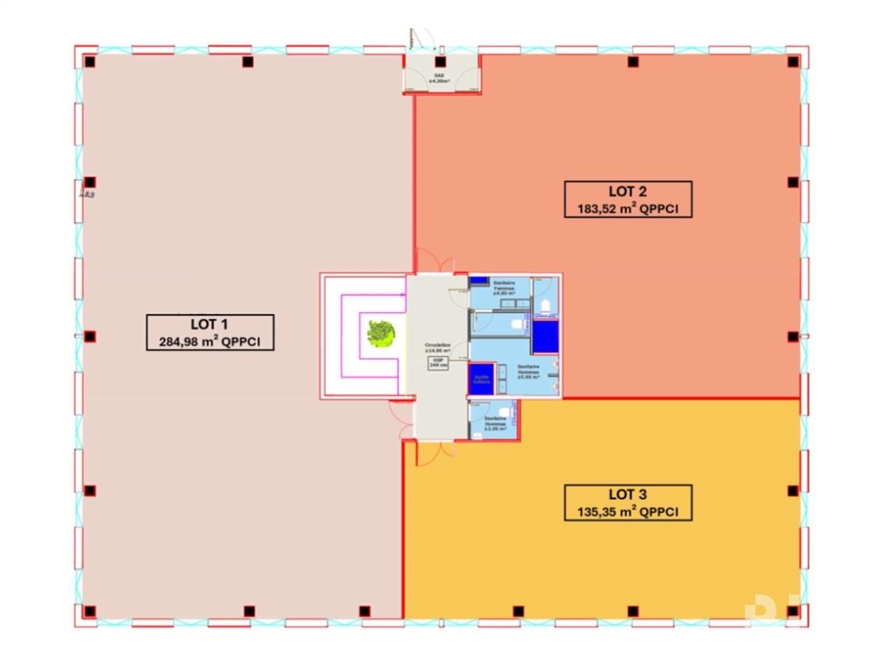 Location bureaux 604 m² divisibles à partir de 135 m²