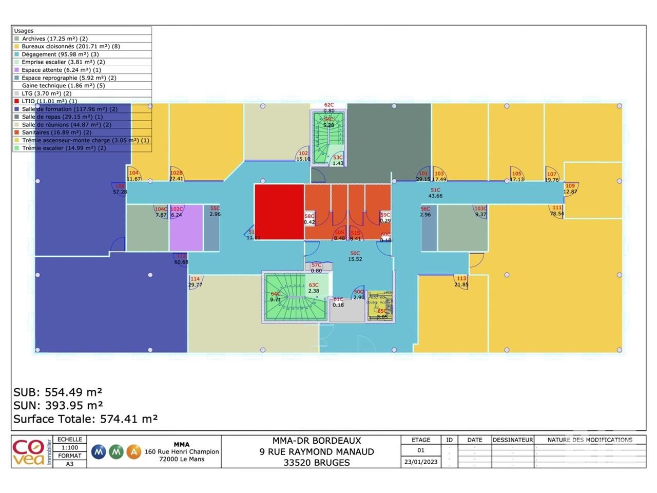 Location bureaux 598 m² non divisibles