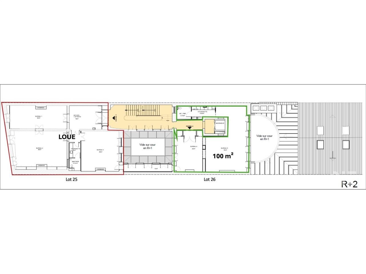 Location bureaux 100 m² non divisibles
