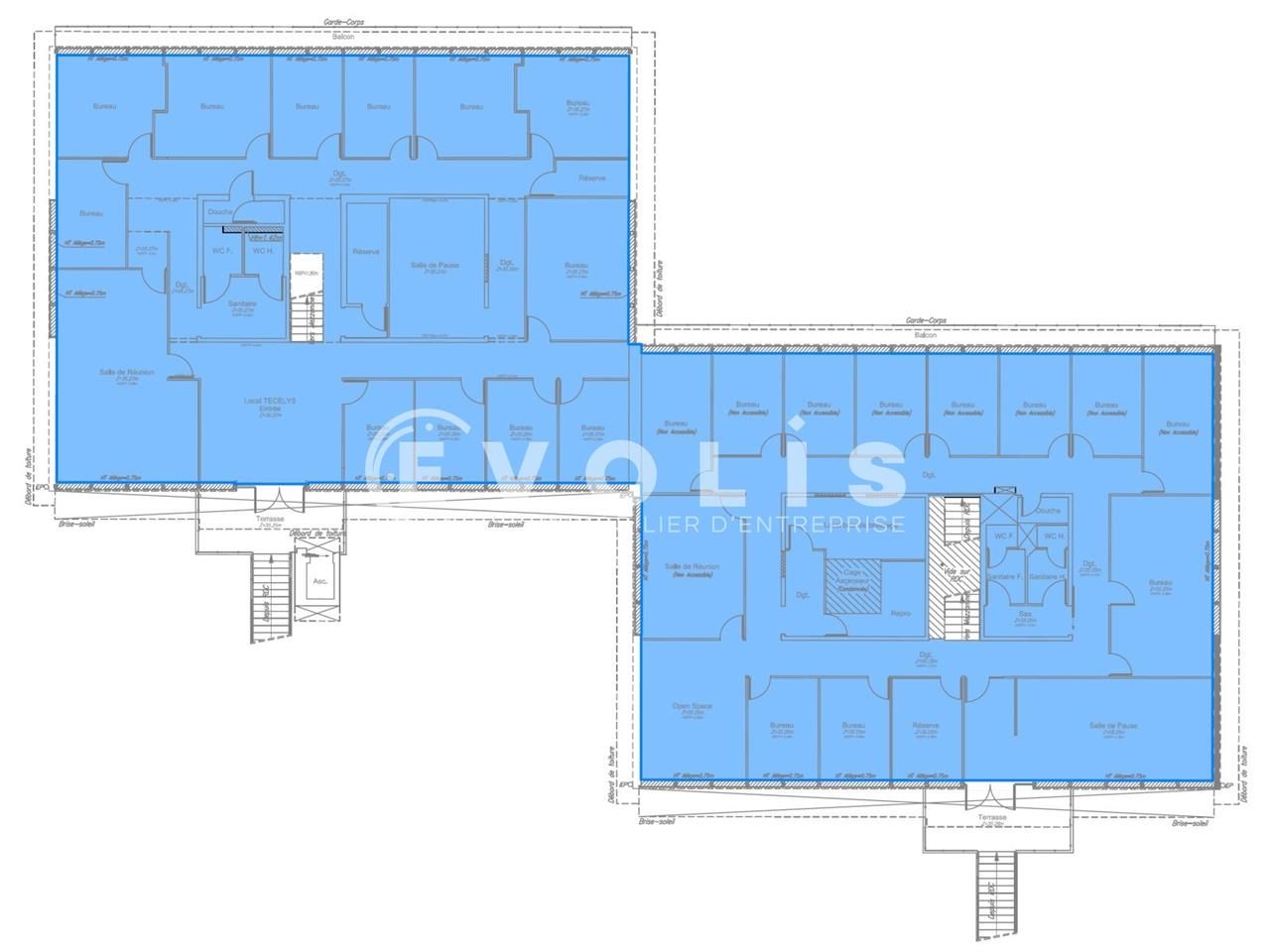 Location bureaux 596 m² non divisibles