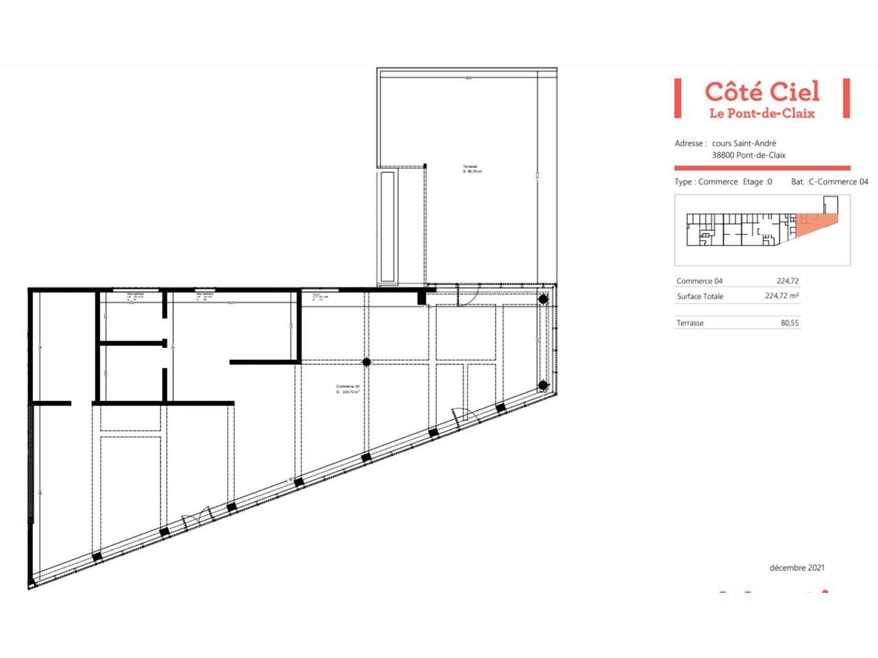 Location locaux commerciaux 235 m² non divisibles