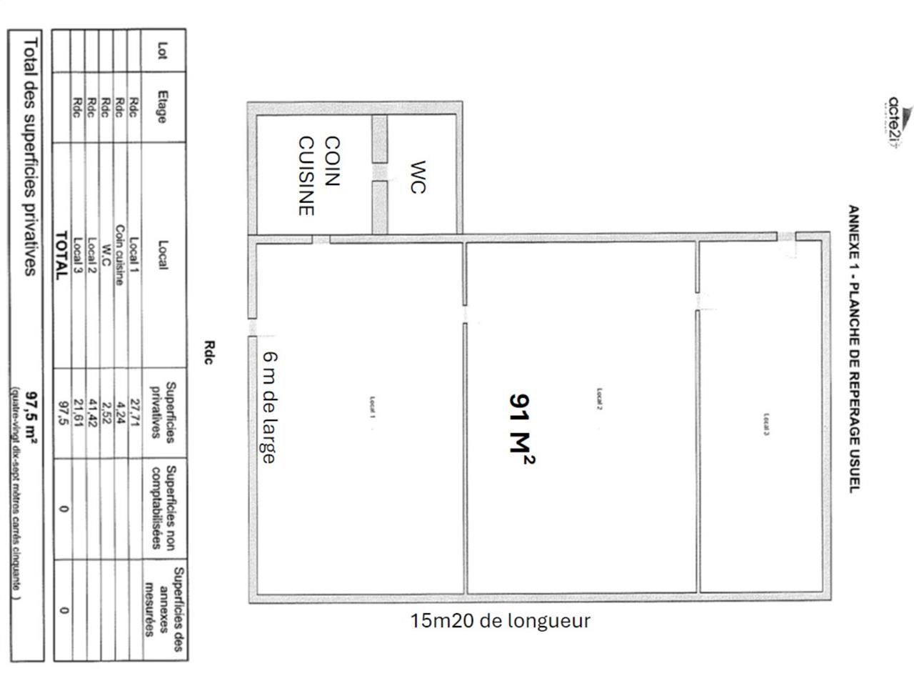 Vente locaux commerciaux 98 m² non divisibles