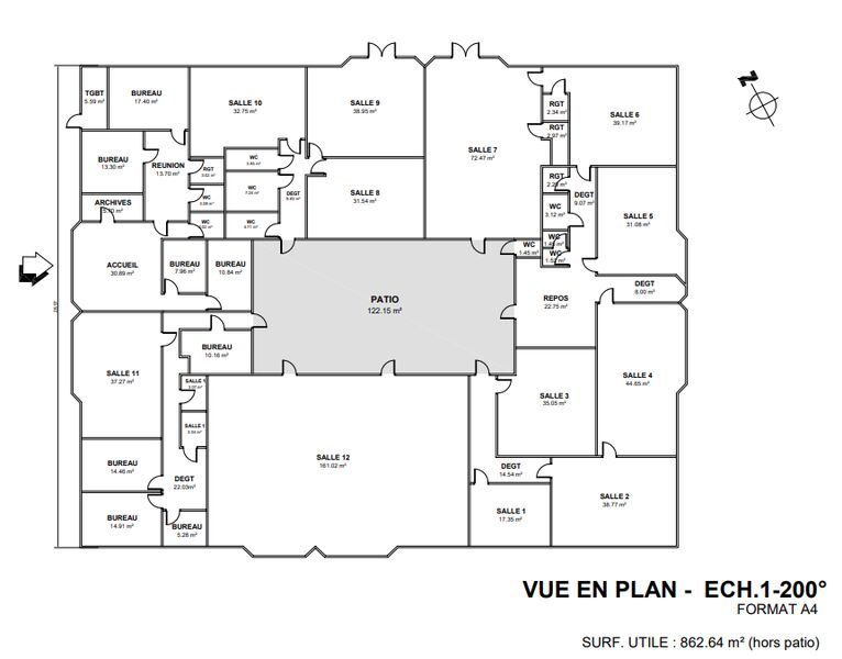 Location bureaux 862 m² non divisibles