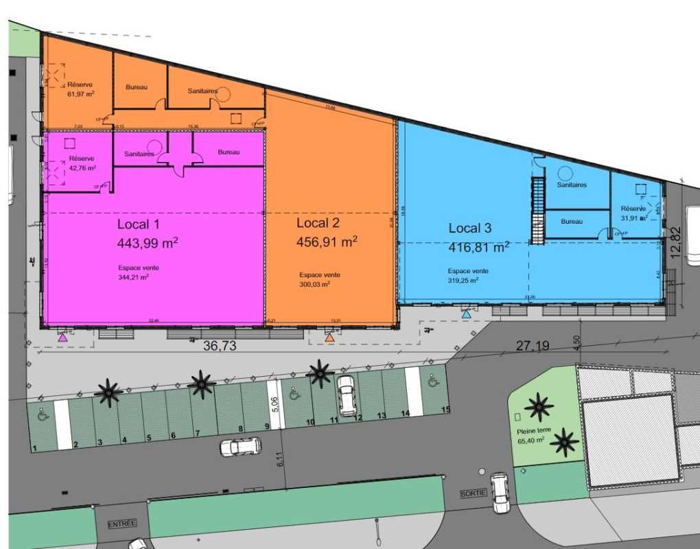 Location locaux commerciaux 1495 m² divisibles à partir de 444 m²