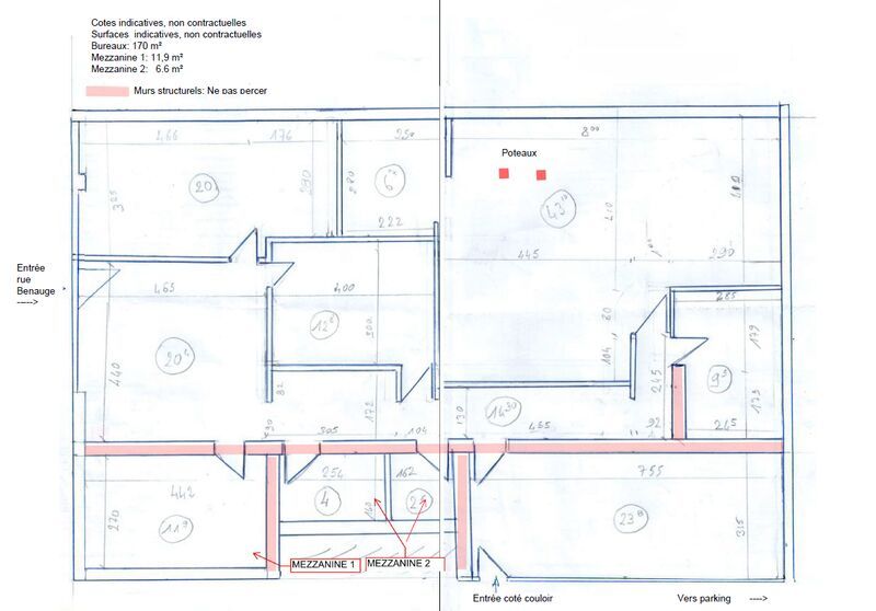Location bureaux 165 m² non divisibles