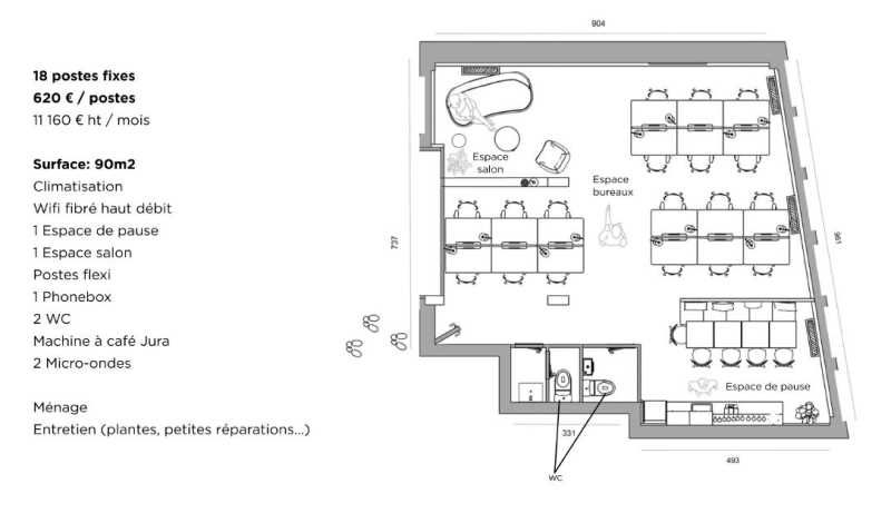 Location bureaux 157 m² non divisibles