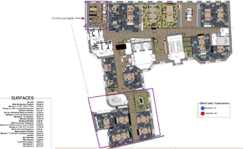 Location bureaux 100 m² non divisibles