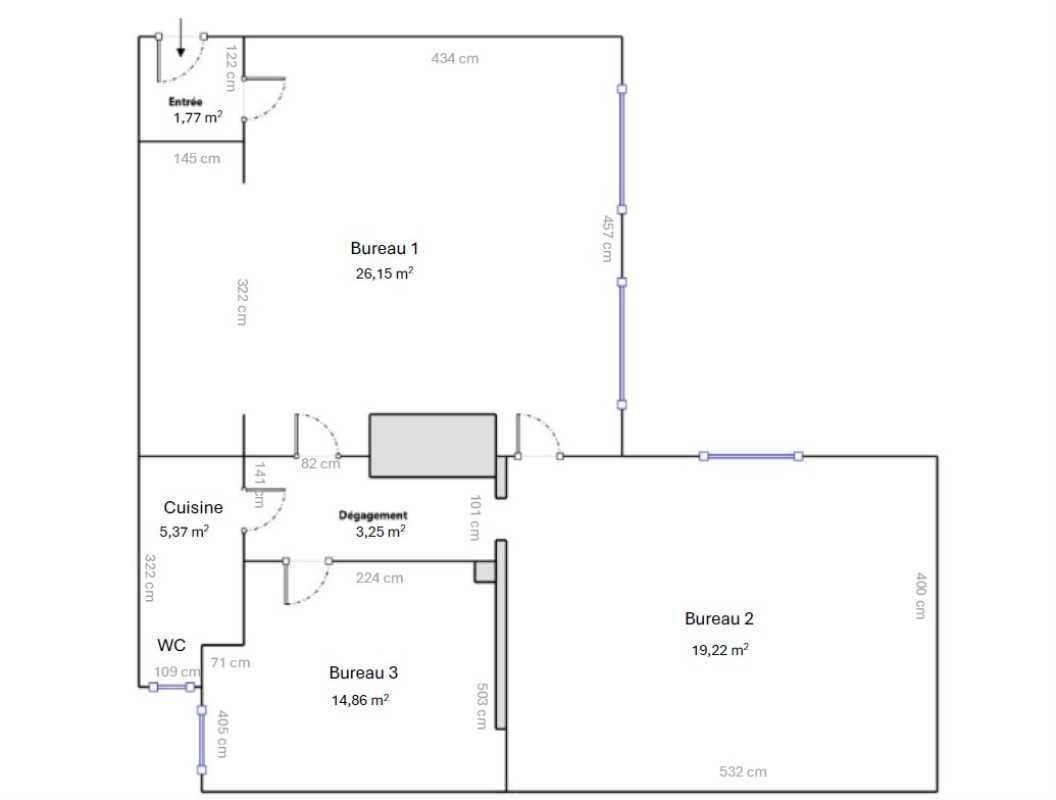 Location bureaux 70 m² non divisibles