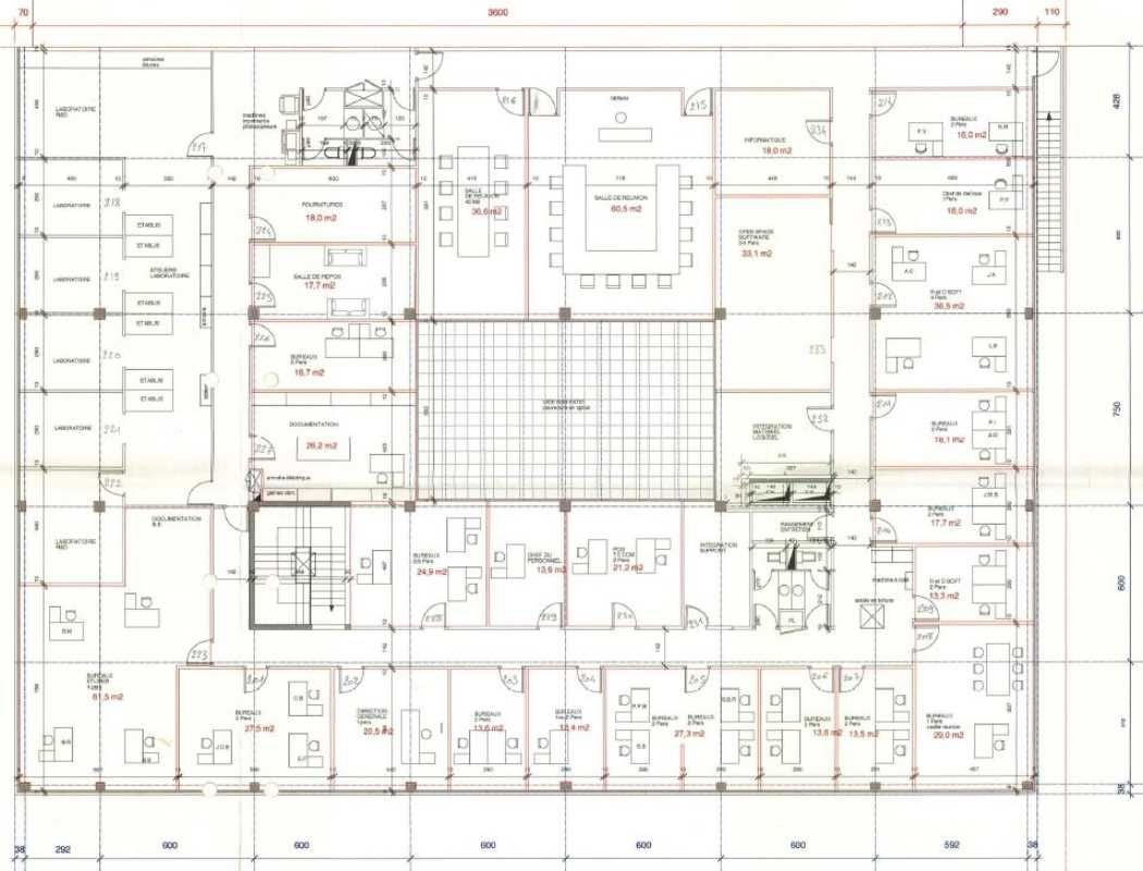 Location bureaux 1722 m² non divisibles