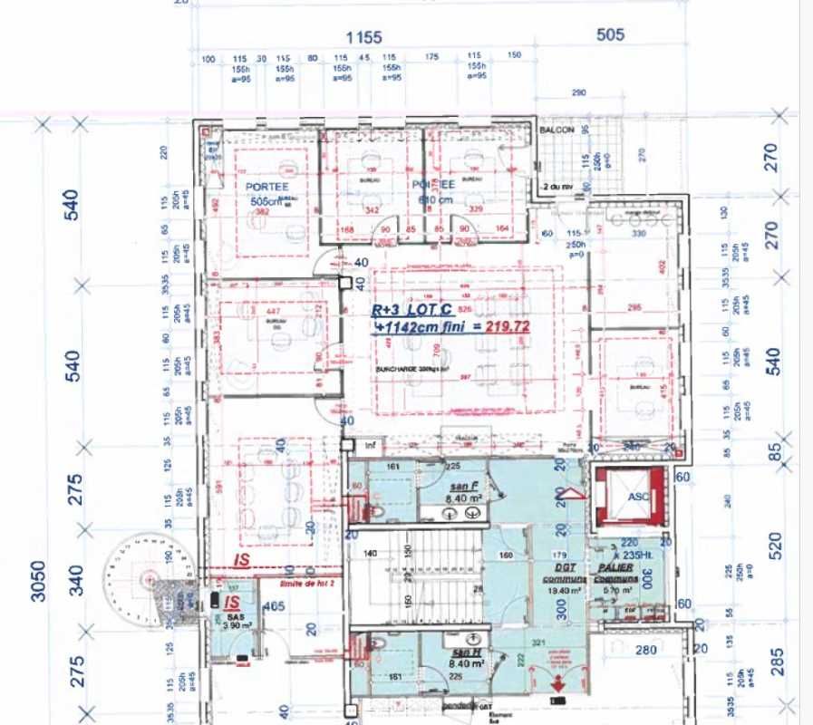 Location bureaux 221 m² non divisibles