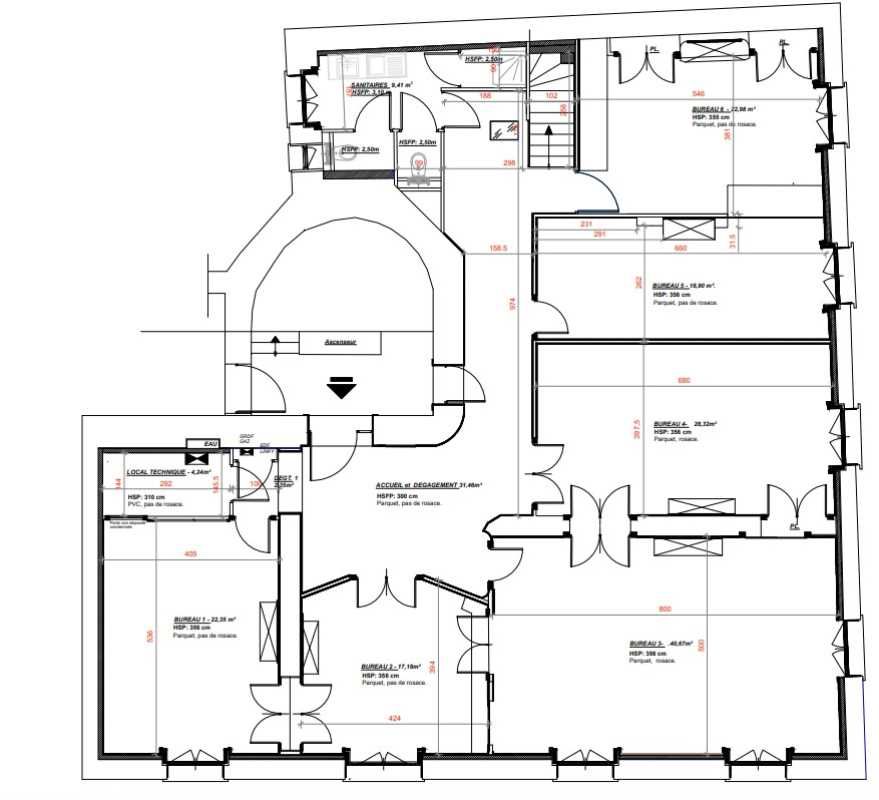 Location bureaux 260 m² non divisibles