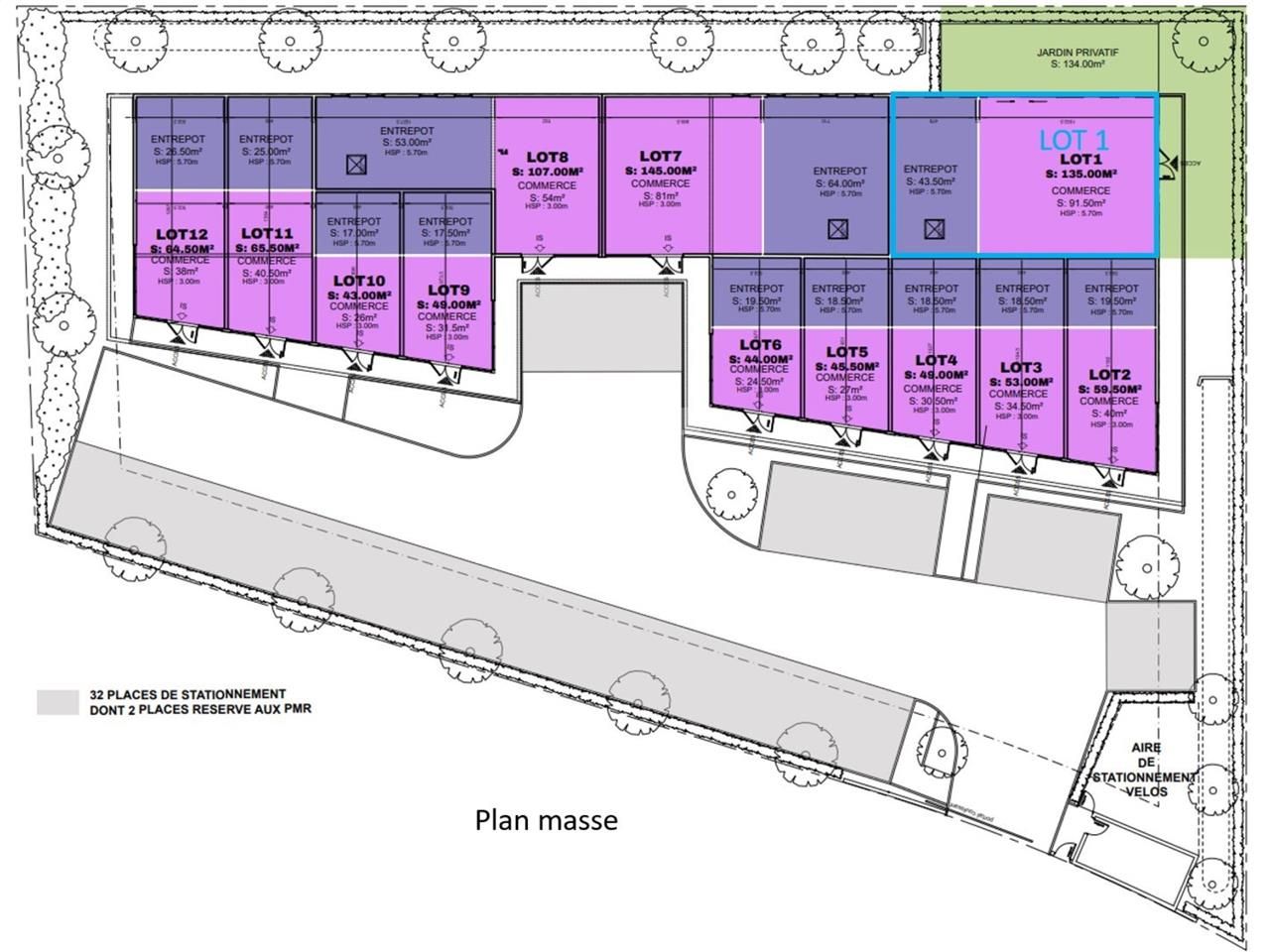 Location locaux commerciaux 135 m² non divisibles