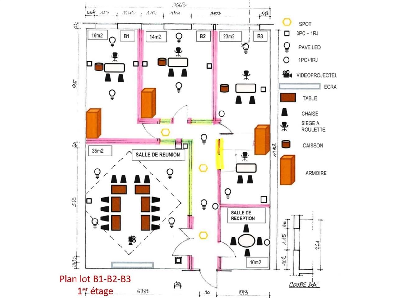 Location bureaux 120 m² non divisibles