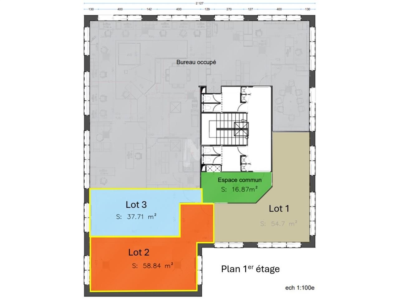 Location bureaux 97 m² divisibles à partir de 38 m²