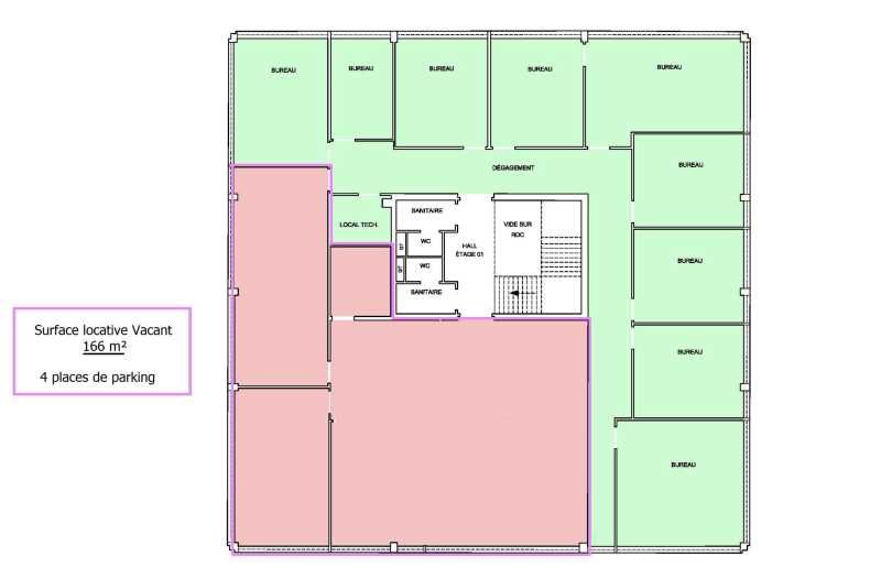 Location bureaux 166 m² non divisibles