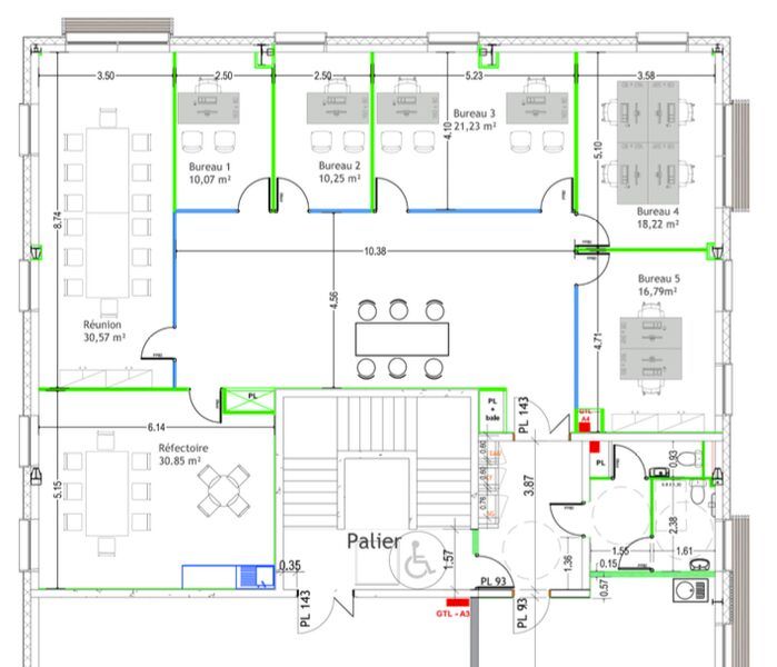 Location bureaux 193 m² non divisibles