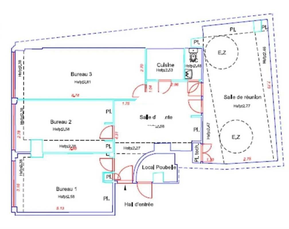 Location bureaux 103 m² non divisibles