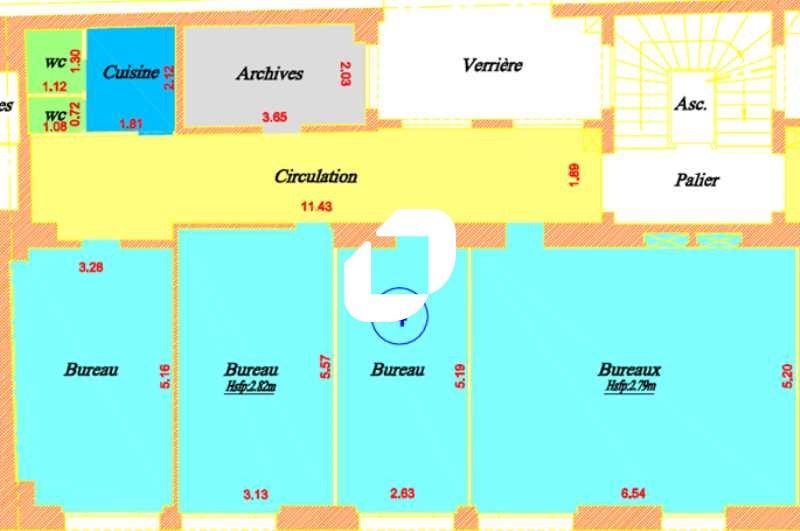 Location bureaux 118 m² non divisibles