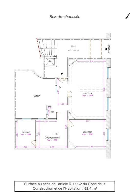 Location bureaux 62 m² non divisibles