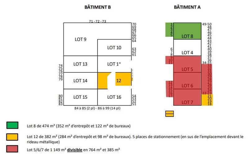 Location entrepots 2005 m² divisibles à partir de 382 m²