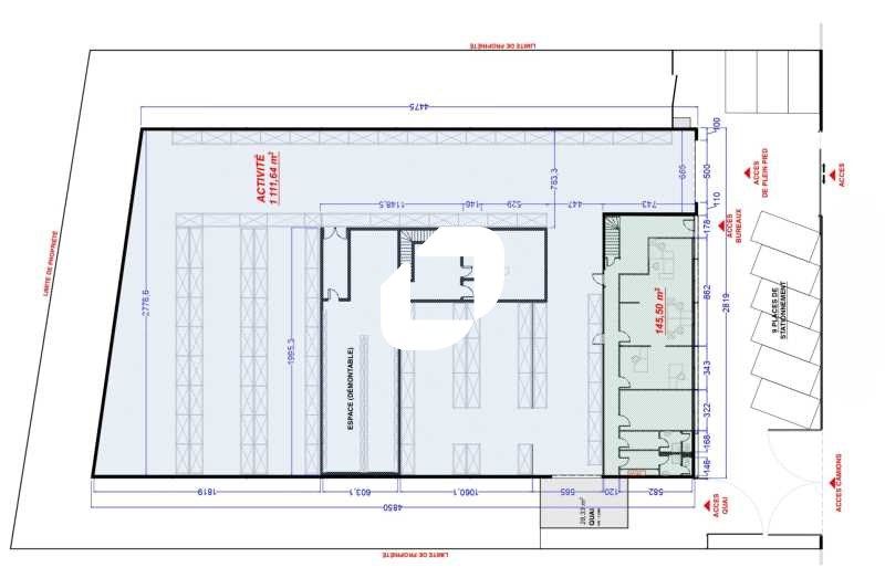 Location bureaux 1885 m² non divisibles