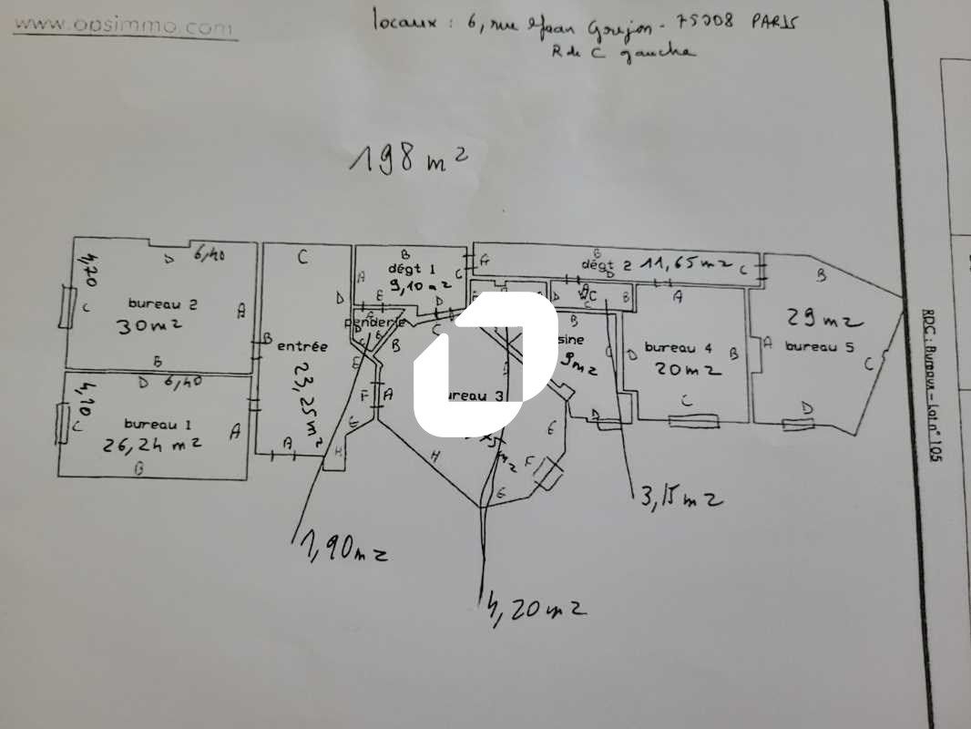 Location bureaux 198 m² non divisibles