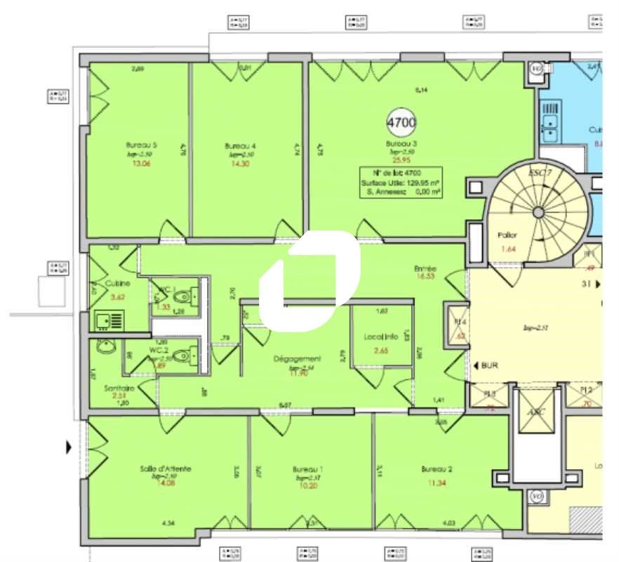 Location bureaux 204 m² non divisibles