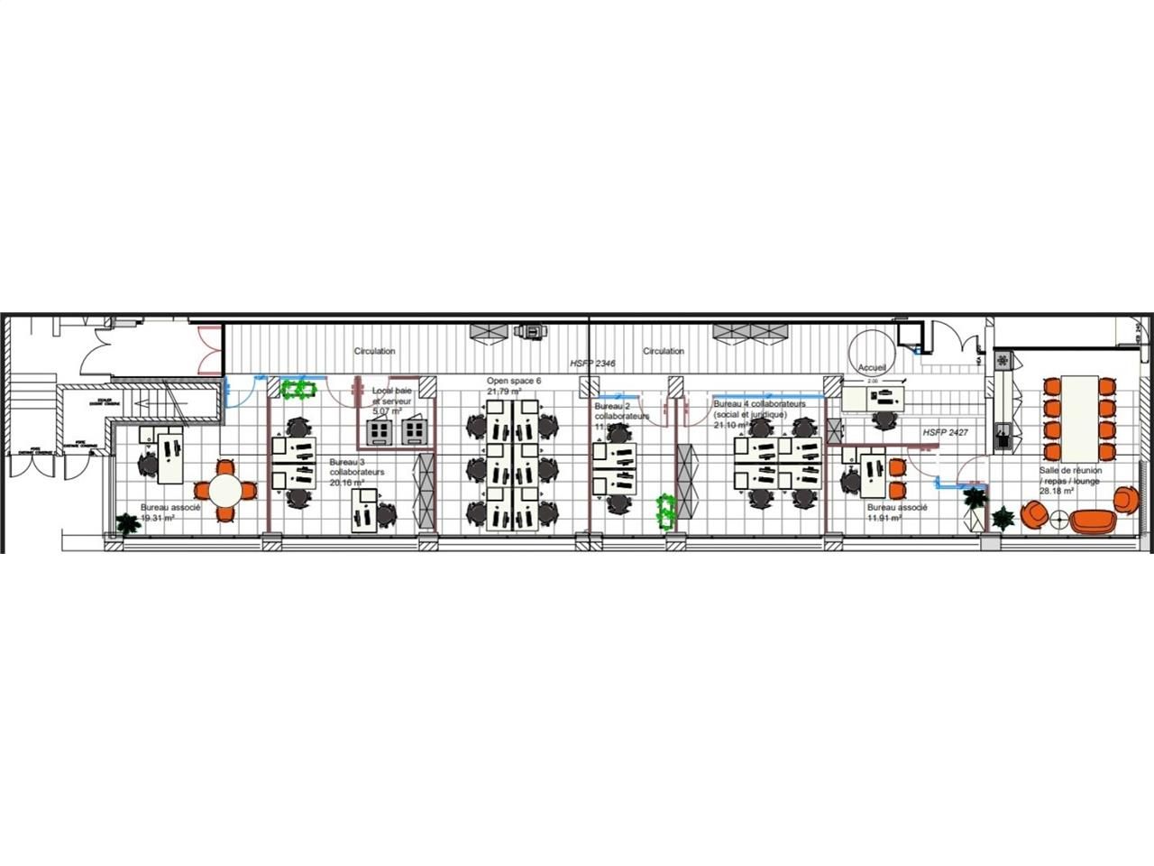 Location bureaux 232 m² non divisibles