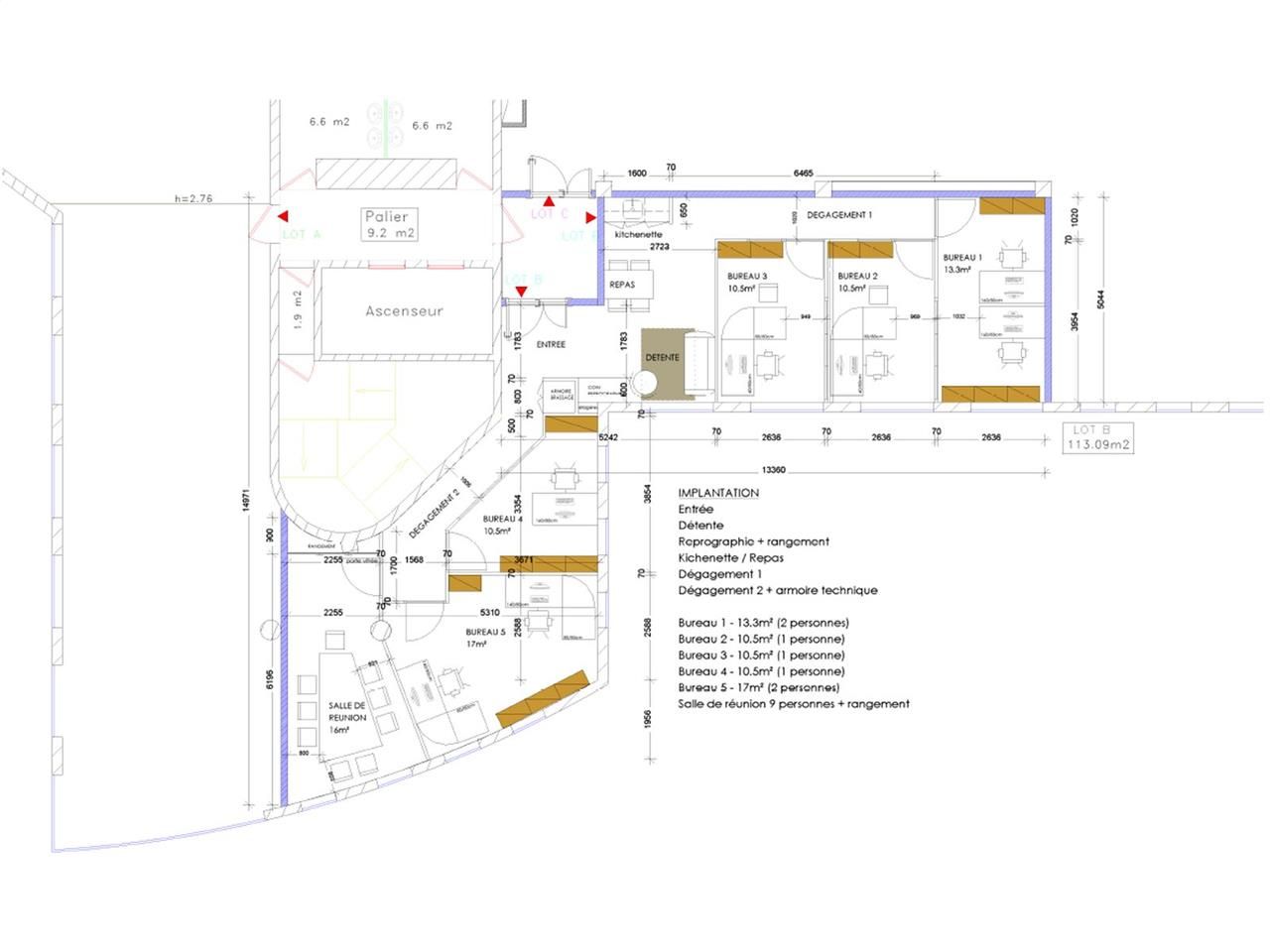 Vente bureaux 114 m² non divisibles
