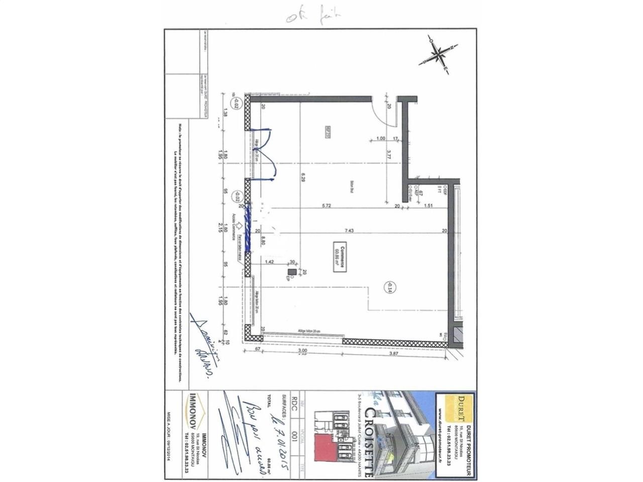 Vente locaux commerciaux 61 m² non divisibles