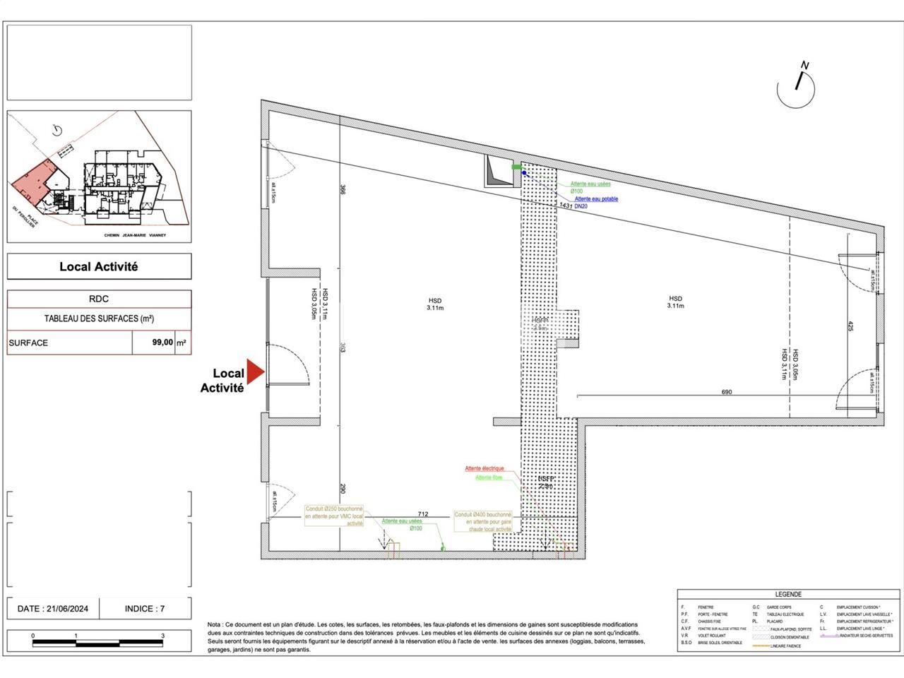 Location locaux commerciaux 99 m² non divisibles