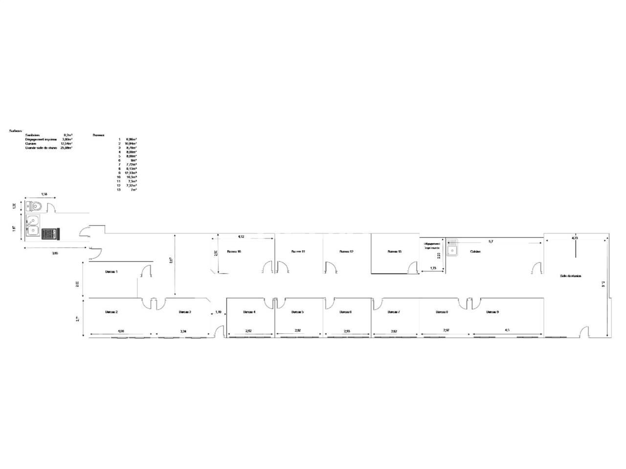 Location bureaux 213 m² non divisibles