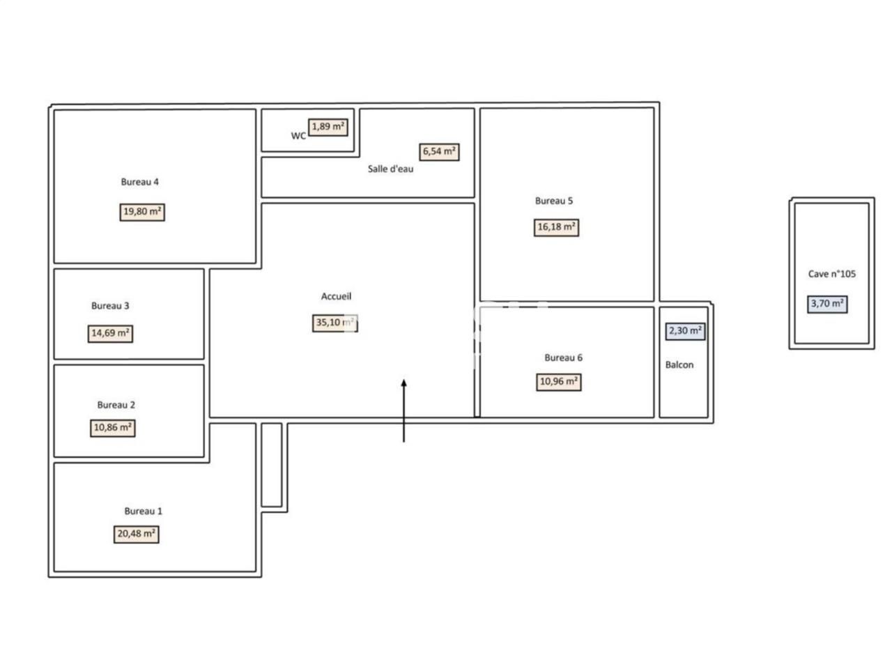 Location bureaux 136 m² non divisibles